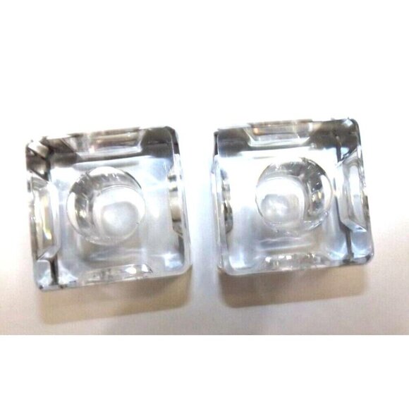 2 Vintage Clear Glass Solid Block Taper Candle Holders Indented Sides Unsigned - Picture 4 of 6